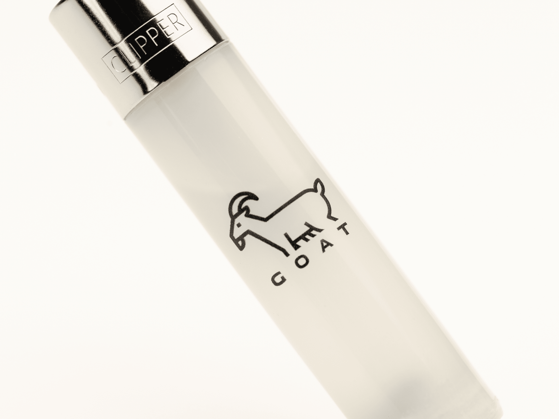 GOAT CLIPPER LOGO GOATFILTERS FEUERZEUG TRANSPARENT WEIß