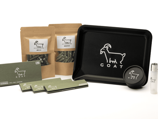 GOAT BUNDLE GOATFILTERS TRAY GOAT GRINDER GOAT CLIPPER GOAT AKTIVKOHLEFILTER AKTIS GOAT LONGPAPES GOAT 2 GO SCHWARZ